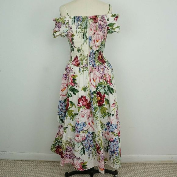 Vintage 90s Floral Dress Off Shoulder - Picture 3 of 7
